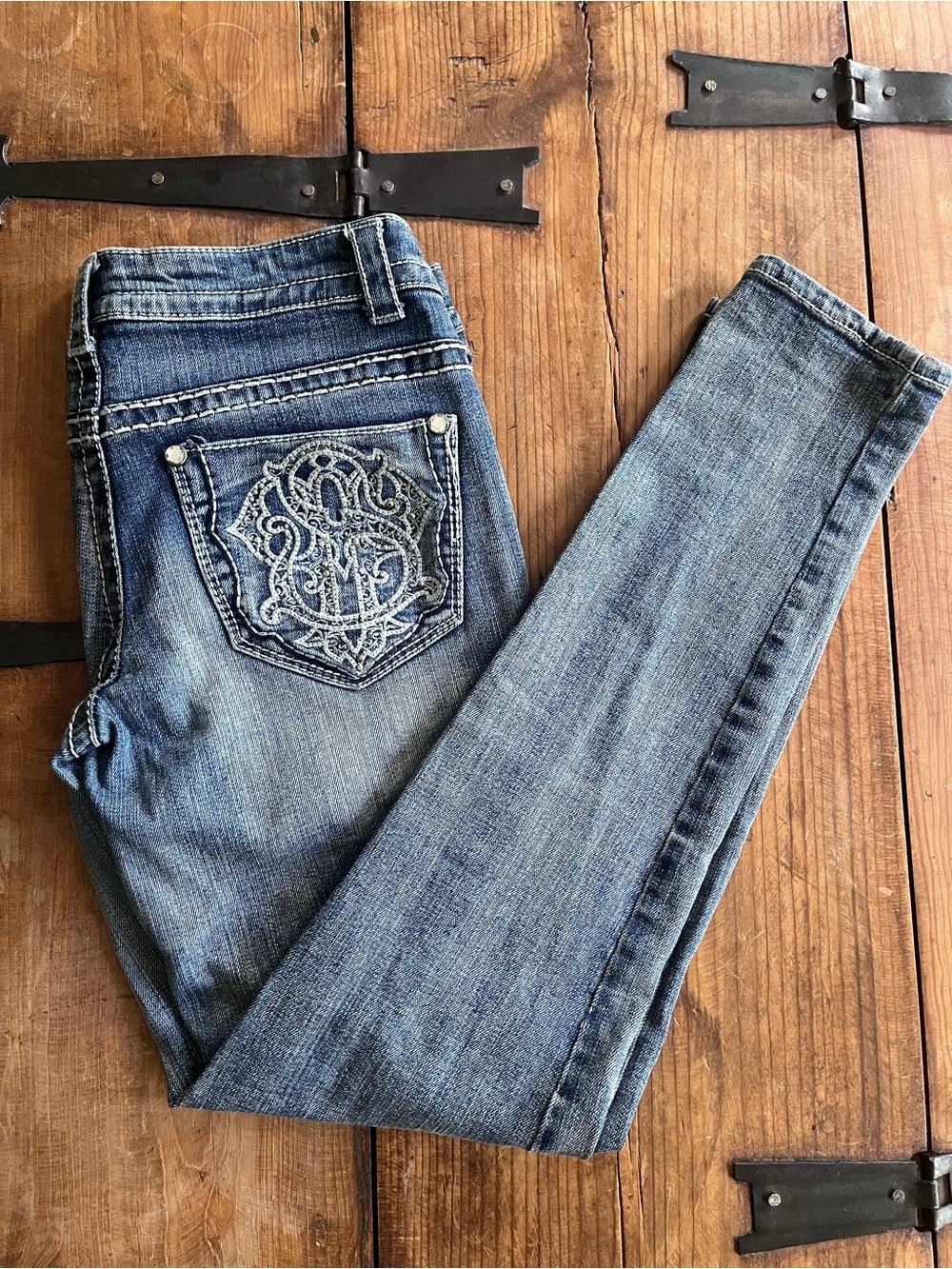 Paisley Sky Blue Embroidered Pocket Bootcut Jeans